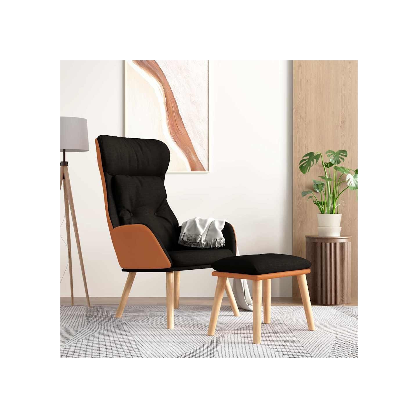 Chaise de relaxation avec repose-pied Noir Similicuir et tissu