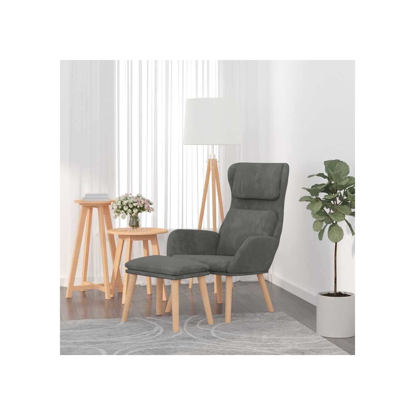 Chaise de relaxation avec tabouret Gris foncé Velours