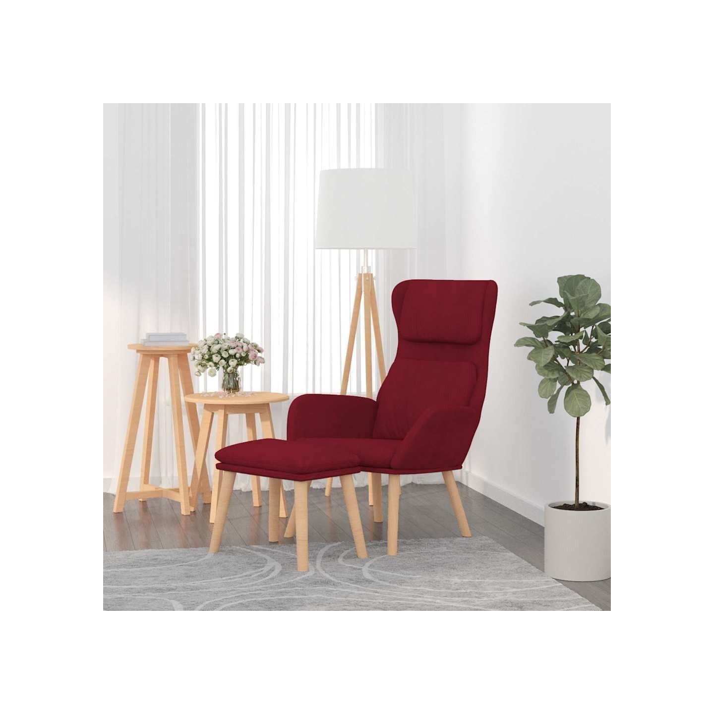Chaise de relaxation avec tabouret Rouge bordeaux Velours