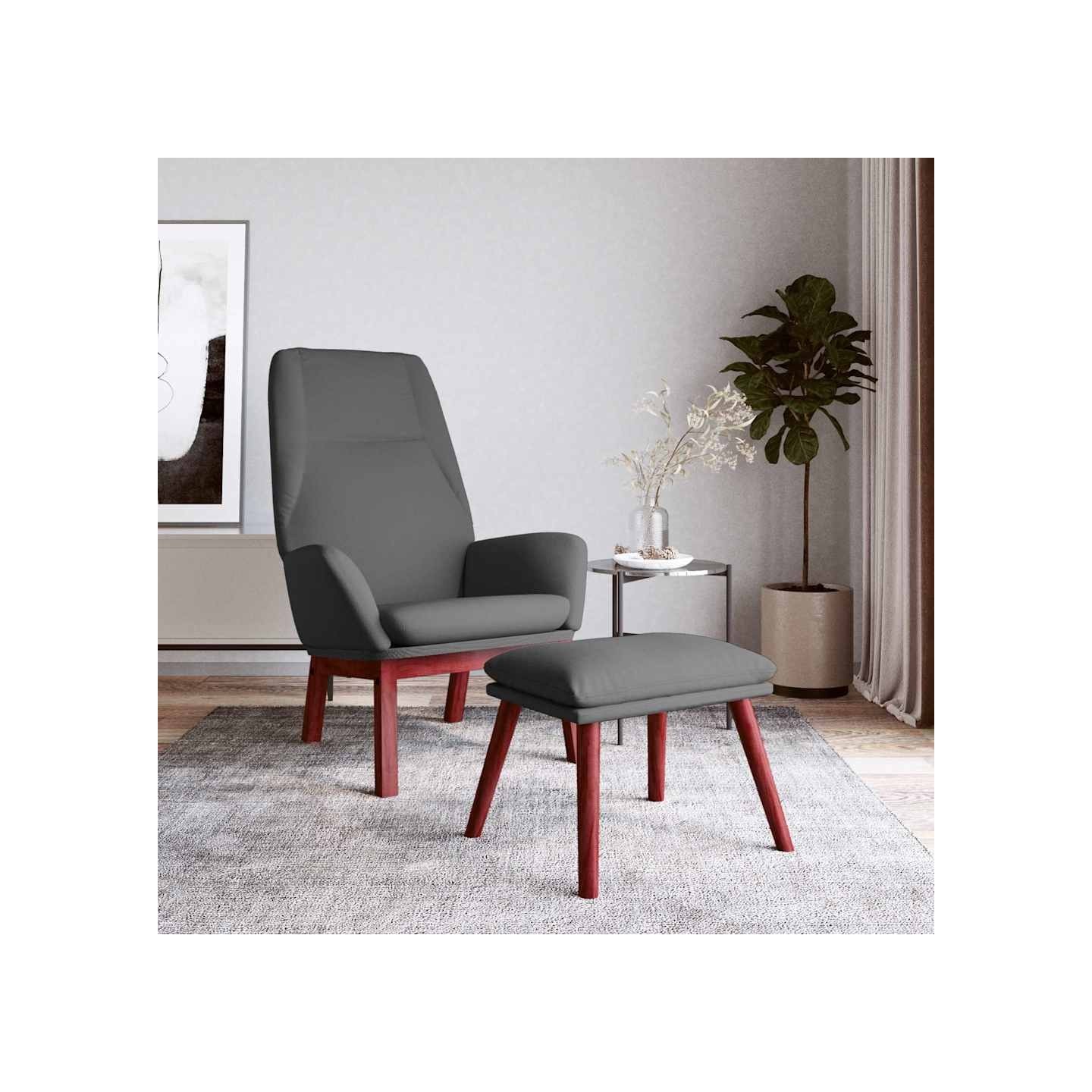 Chaise de relaxation avec repose-pied Gris foncé Tissu