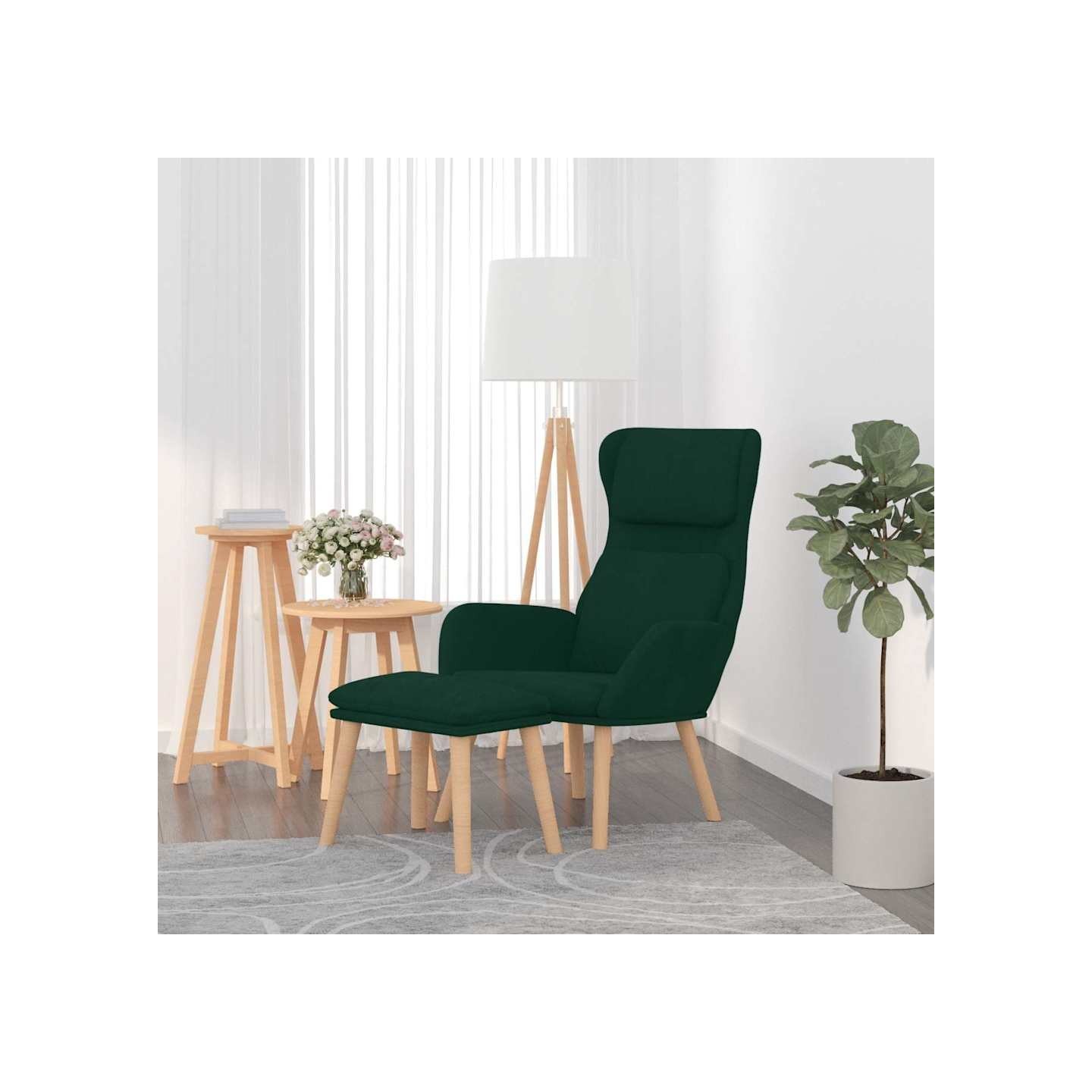 Chaise de relaxation avec tabouret Vert foncé Velours