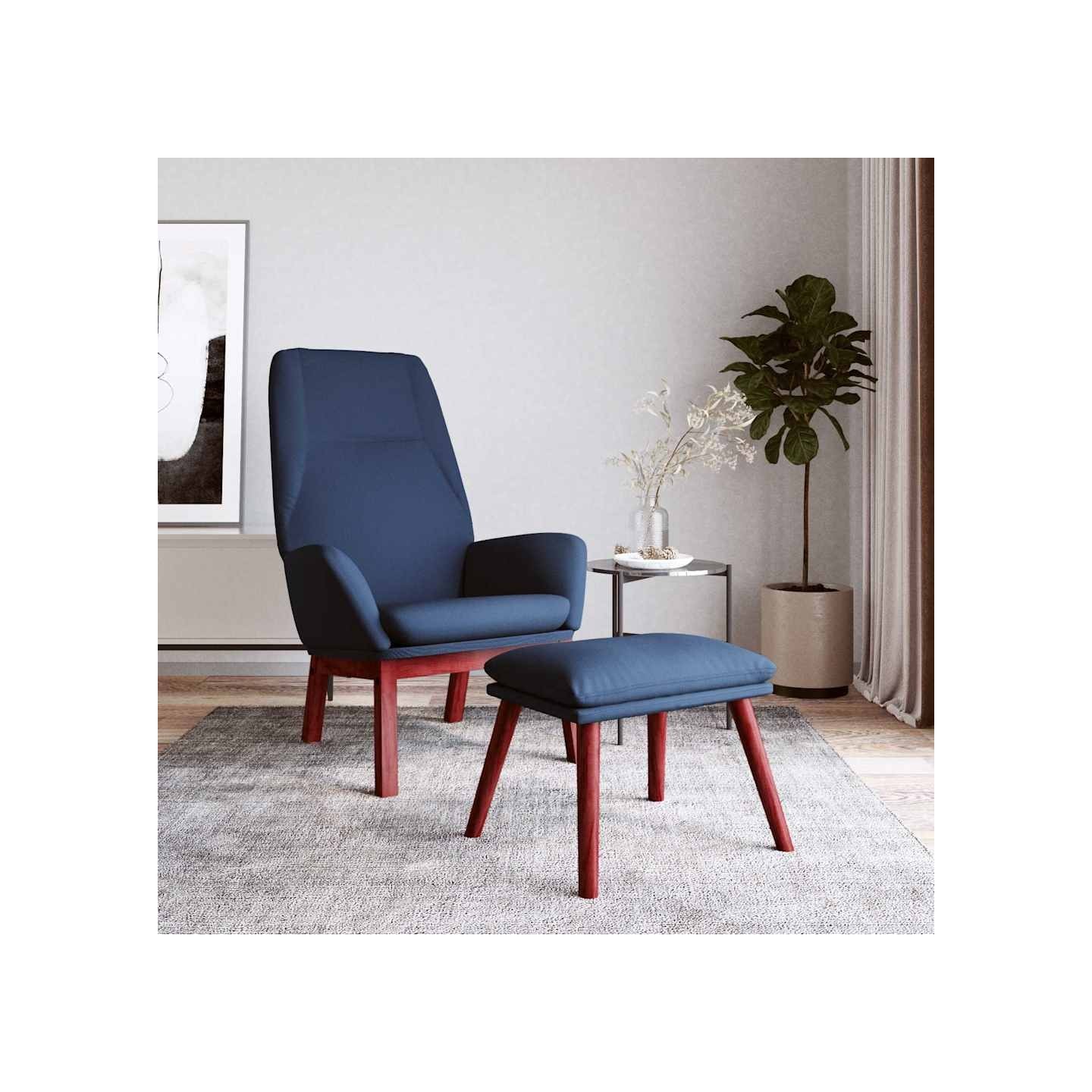 Chaise de relaxation avec repose-pied Bleu Tissu