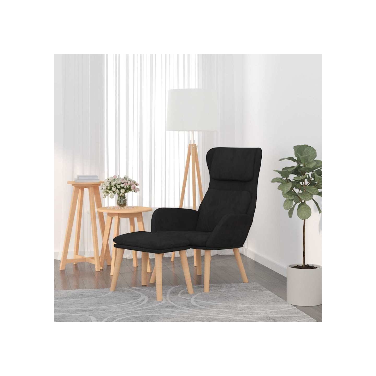 Chaise de relaxation avec tabouret Noir Velours