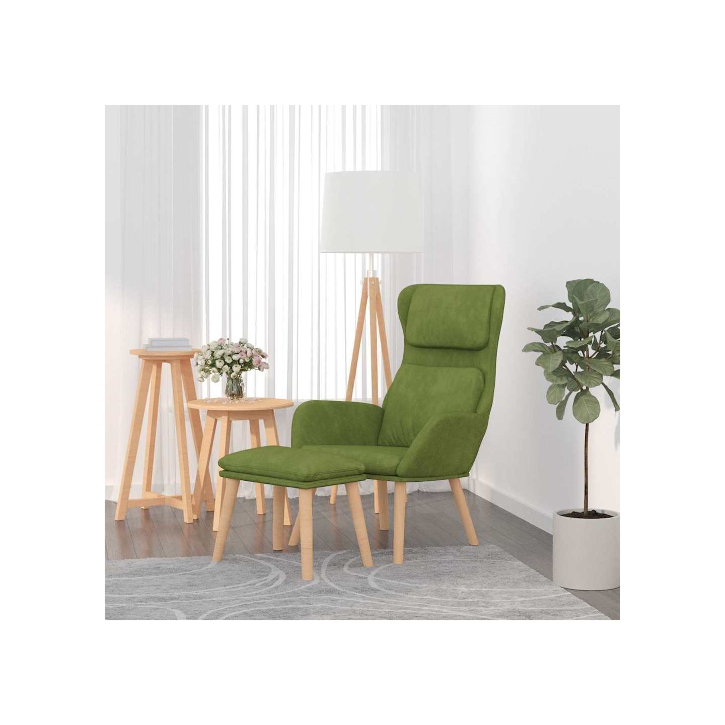 Chaise de relaxation avec tabouret Vert clair Velours
