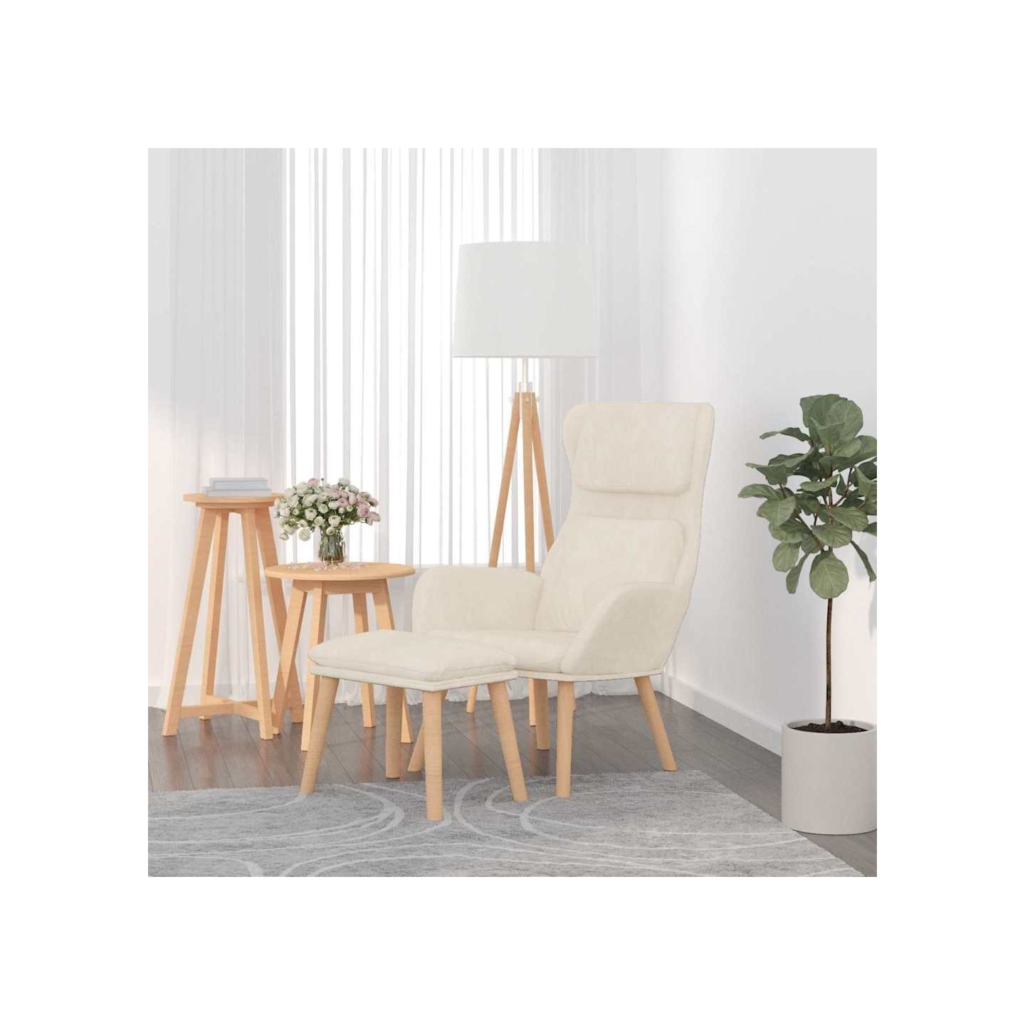 Chaise de relaxation avec tabouret Blanc crème Velours