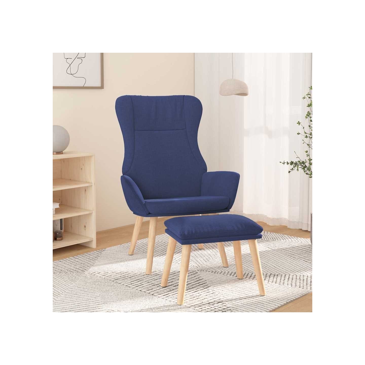 Chaise de relaxation avec repose-pied Bleu Tissu
