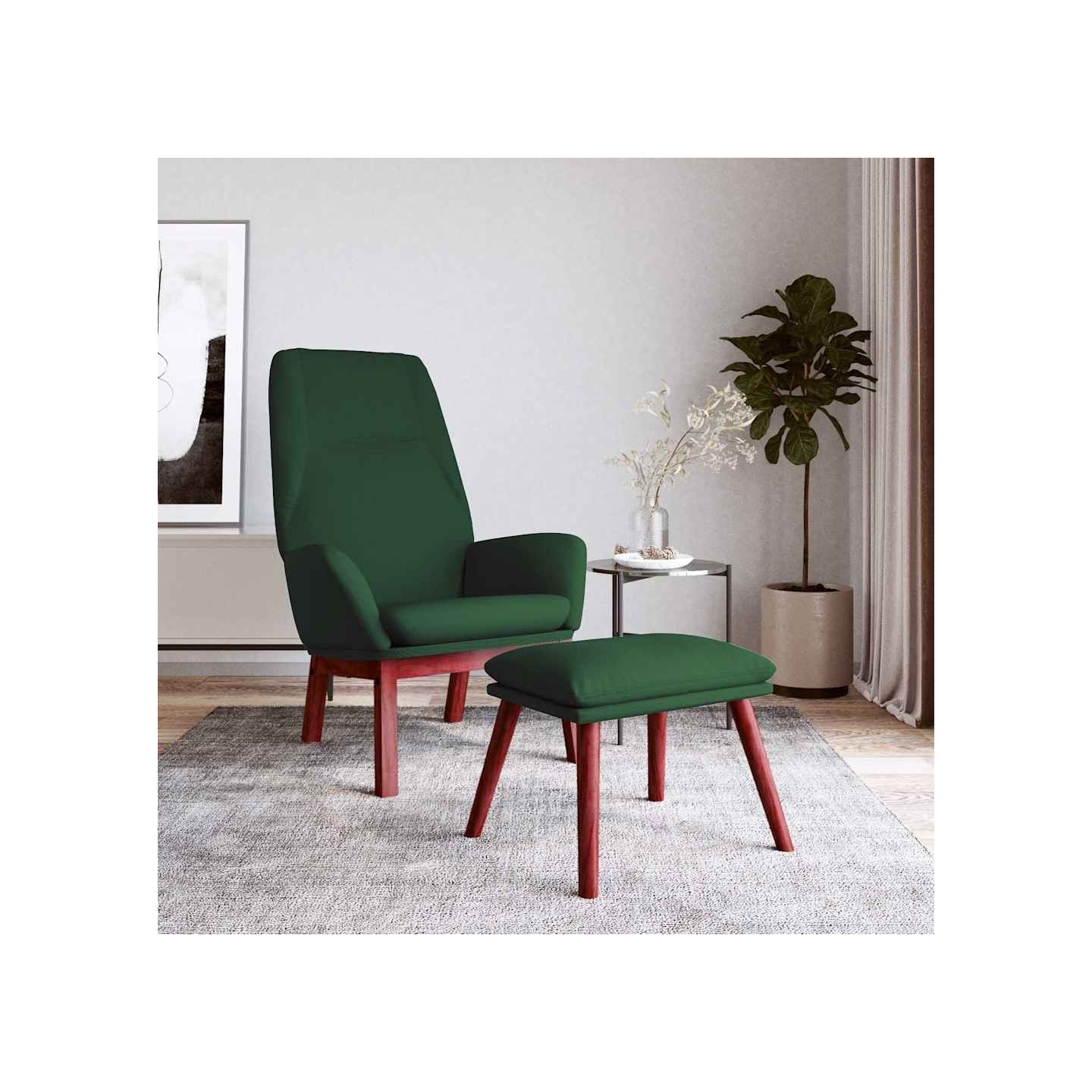 Chaise de relaxation avec repose-pied Vert foncé Tissu