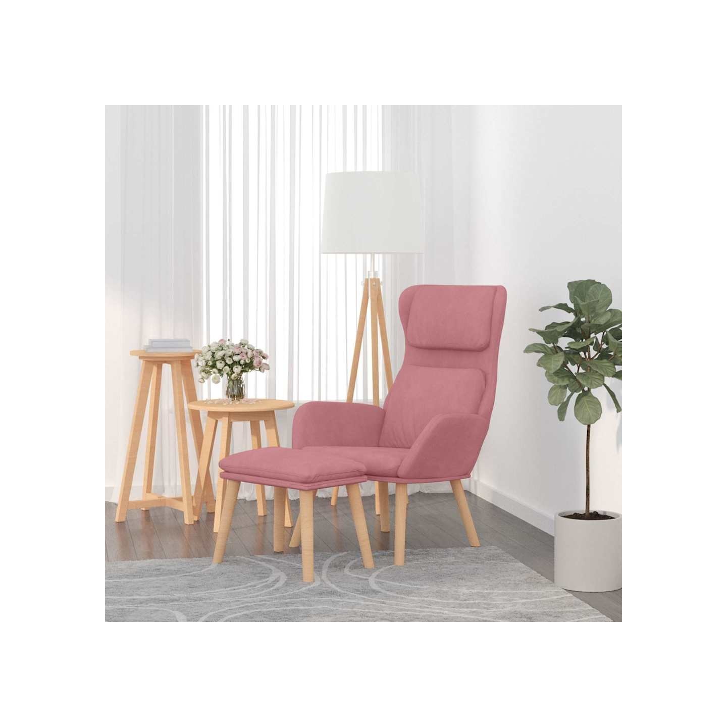 Chaise de relaxation avec tabouret Rose Velours