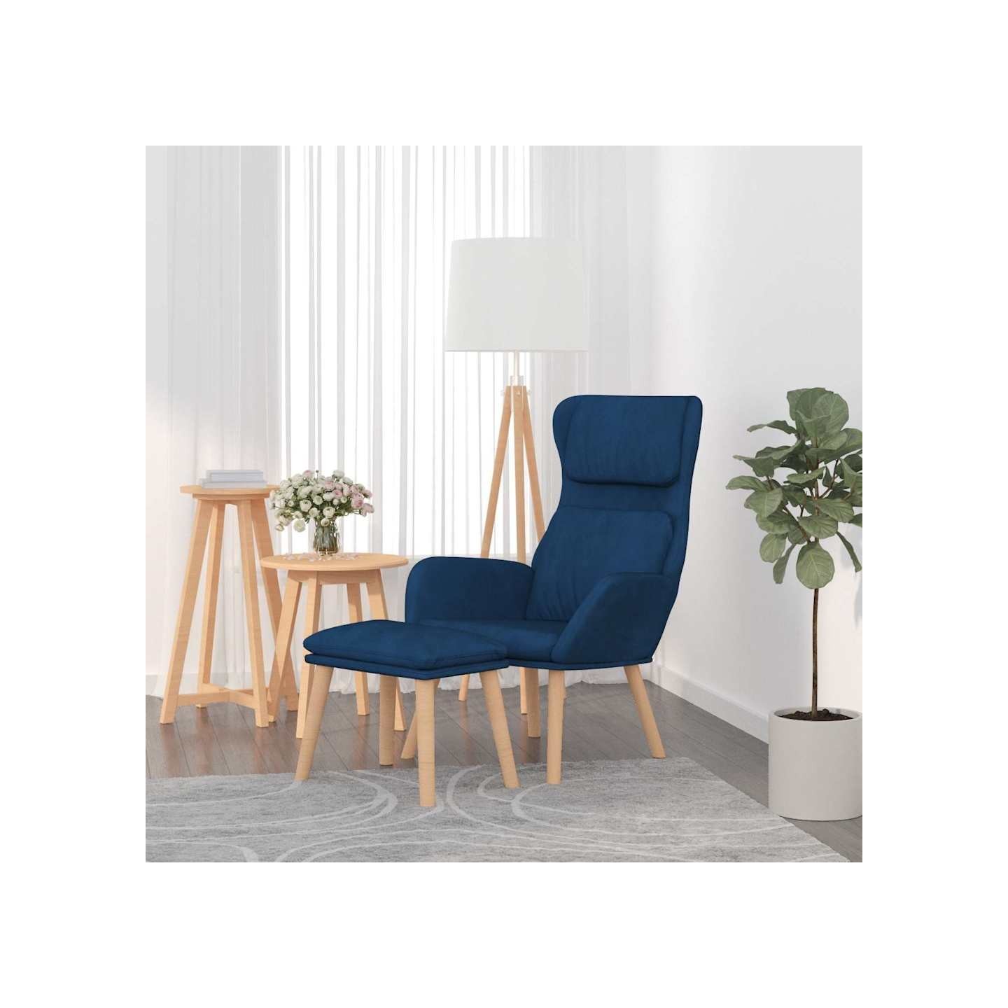 Chaise de relaxation avec tabouret Bleu Velours