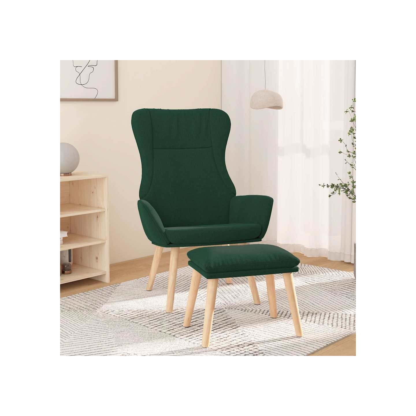 Chaise de relaxation avec repose-pied Vert foncé Tissu