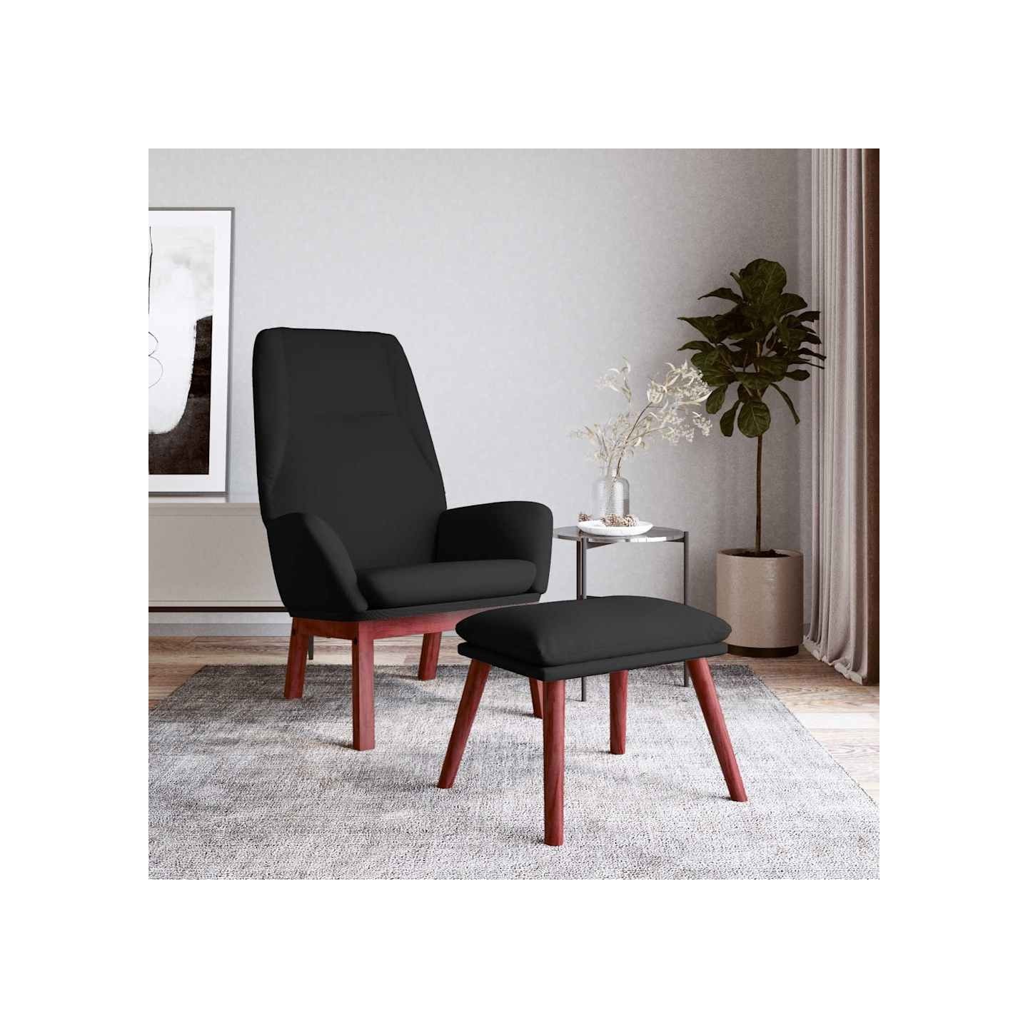 Chaise de relaxation avec repose-pied Noir Tissu