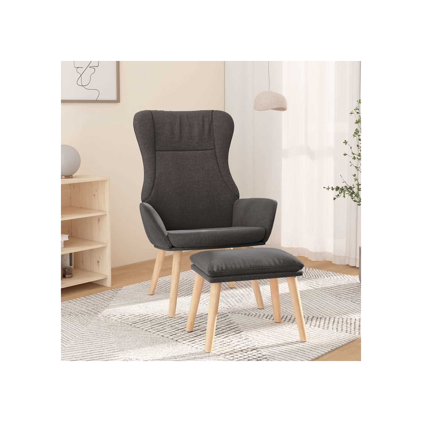 Chaise de relaxation avec repose-pied Gris foncé Tissu