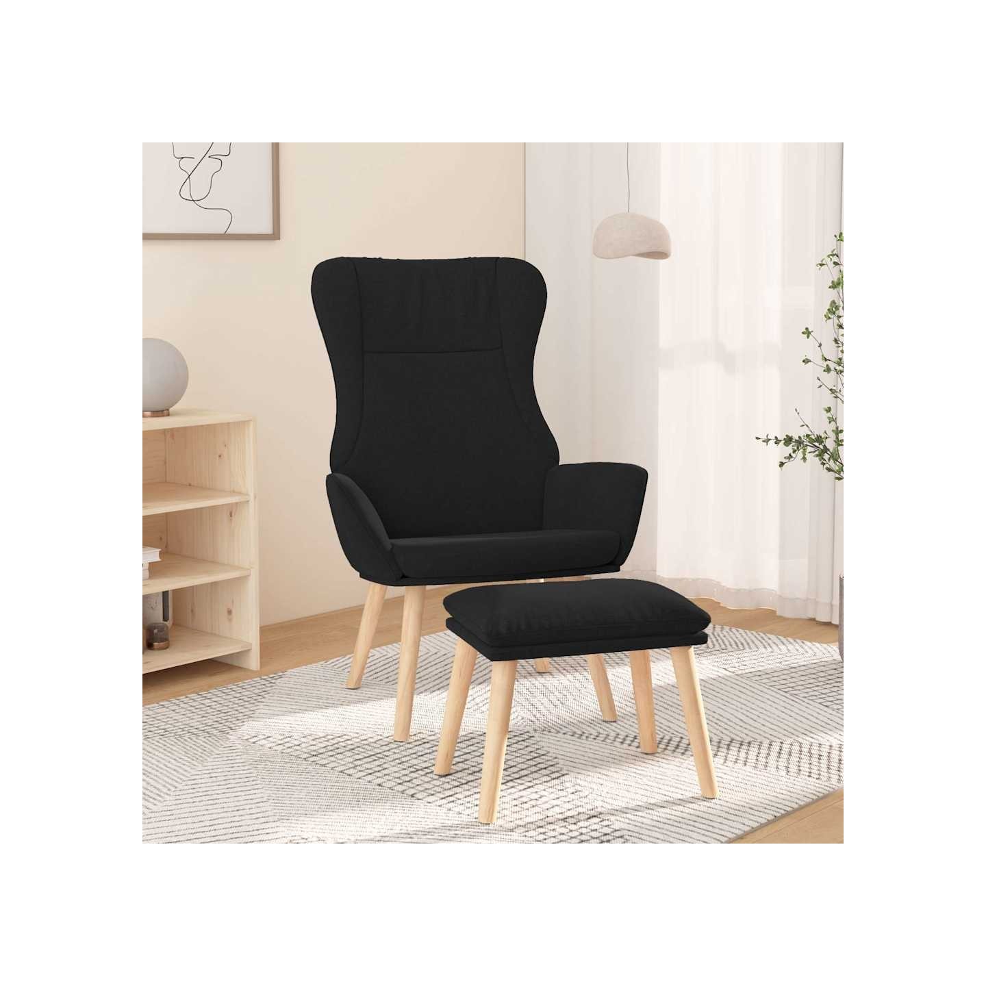 Chaise de relaxation avec repose-pied Noir Tissu
