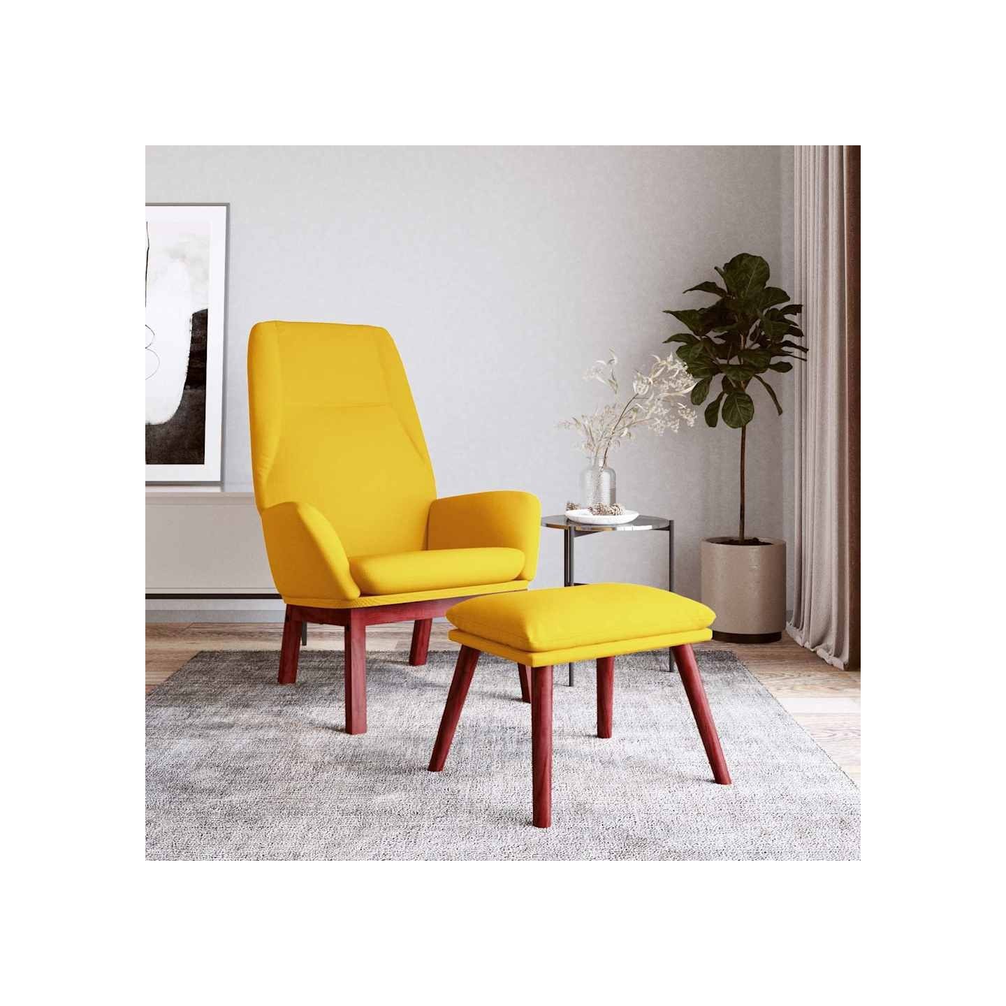 Chaise de relaxation avec repose-pied Jaune moutarde Tissu