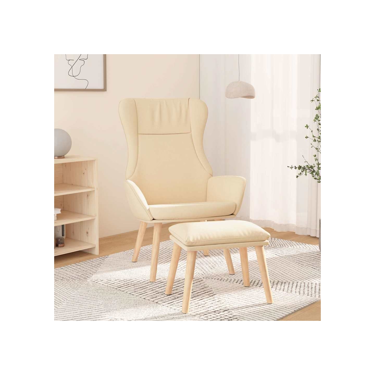 Chaise de relaxation avec repose-pied Crème Tissu