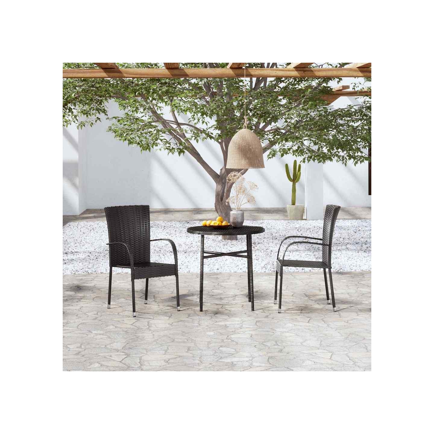 Ensemble à manger de jardin 3 pcs Résine tressée Noir