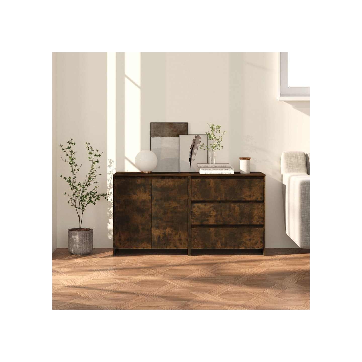 Buffets 2 pcs Chêne fumé Bois d'ingénierie