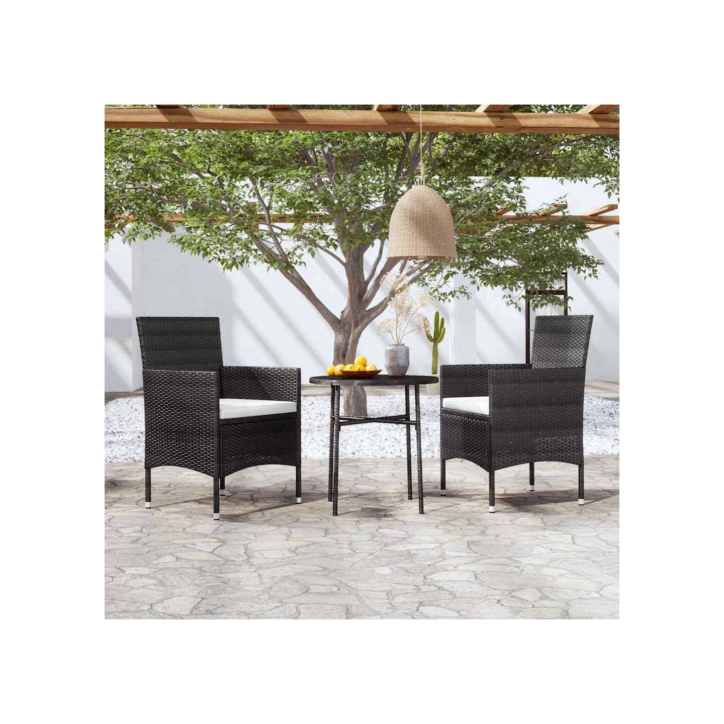 Ensemble à manger de jardin 3 pcs Résine tressée Noir