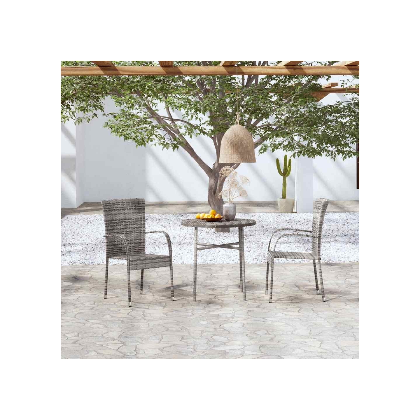 Ensemble à manger de jardin 3 pcs Résine tressée Gris
