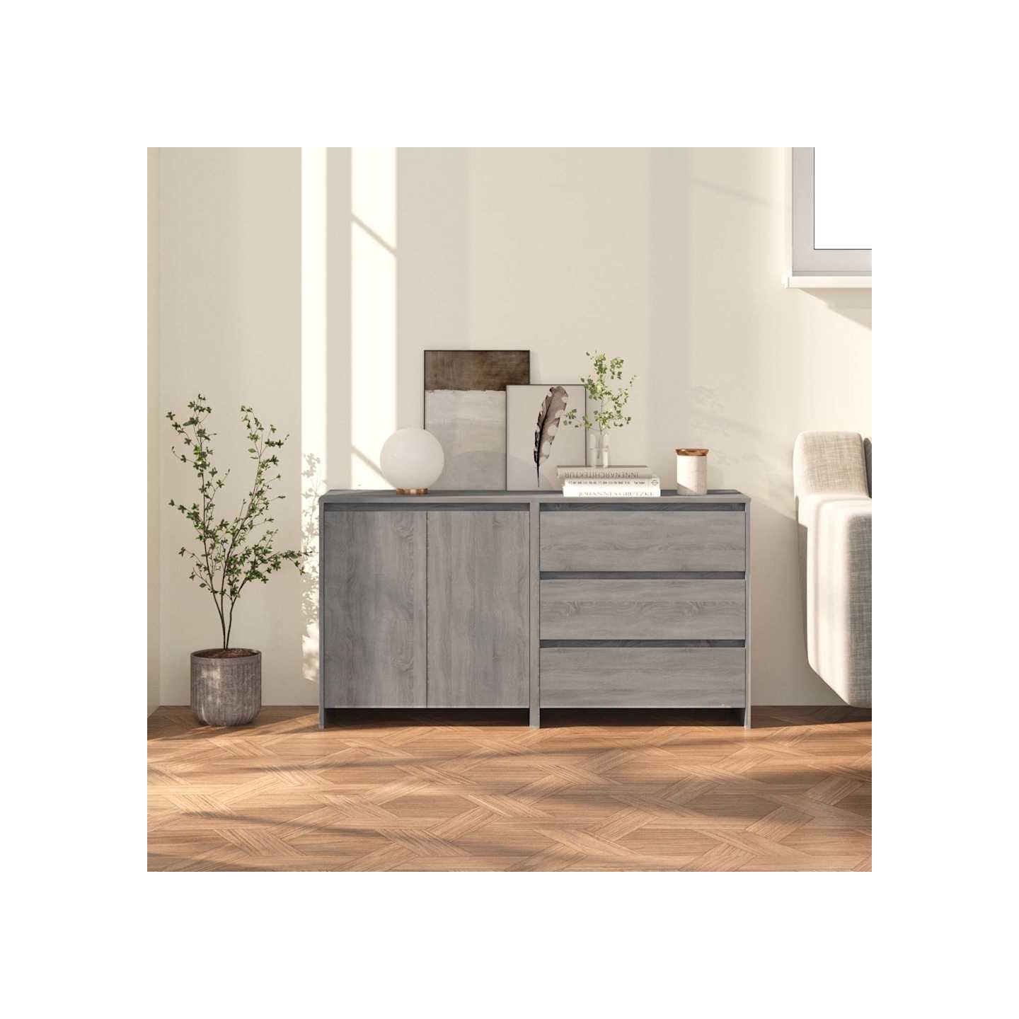 Buffets 2 pcs Sonoma gris Bois d'ingénierie