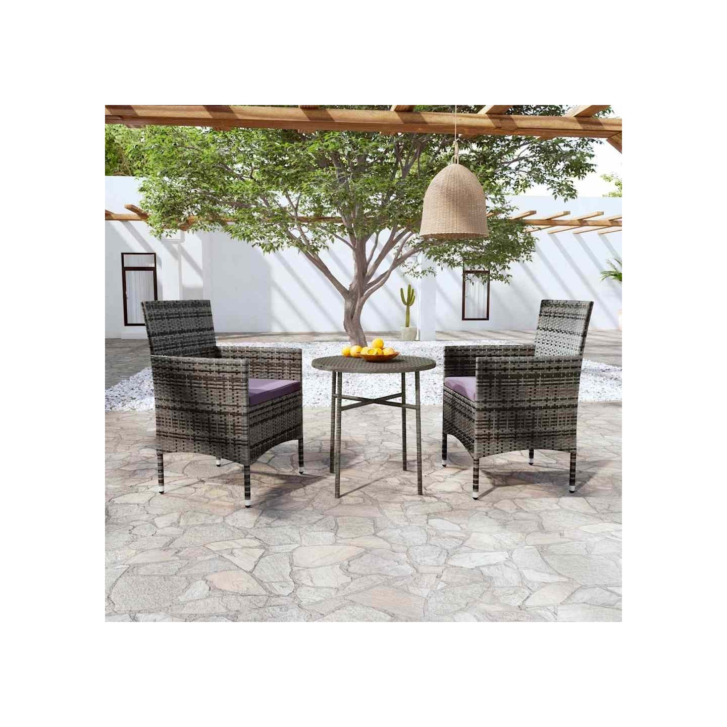Ensemble à manger de jardin 3 pcs Résine tressée Gris