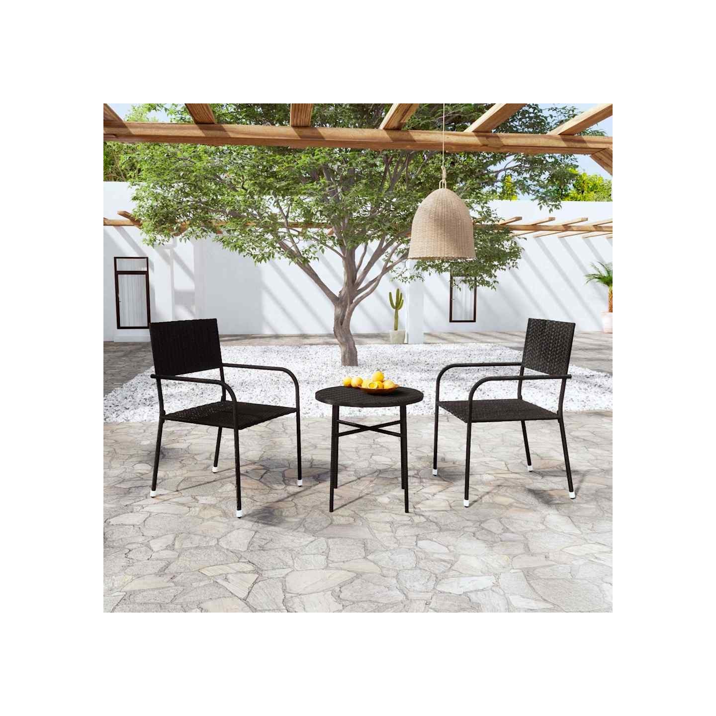Ensemble à manger de jardin 3 pcs Résine tressée Noir