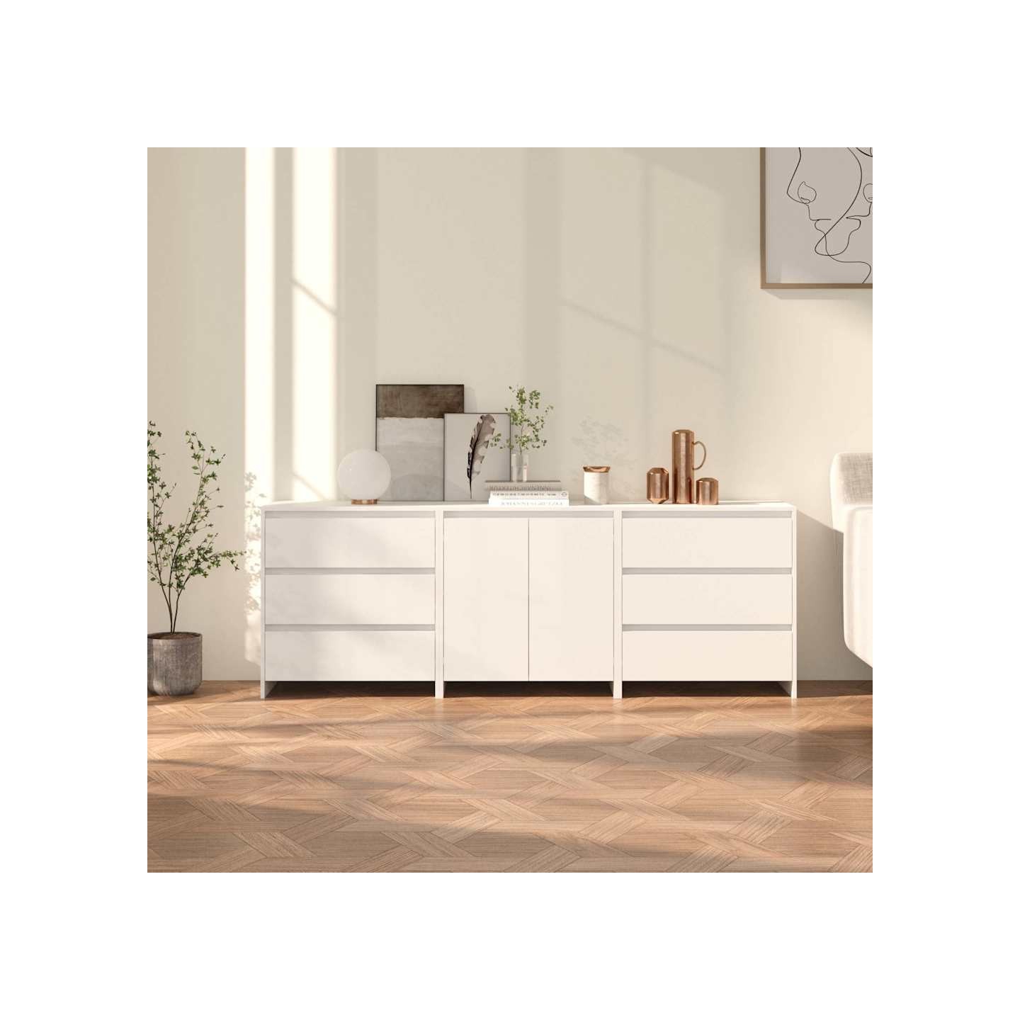 Buffets 3 pcs Blanc Bois d'ingénierie
