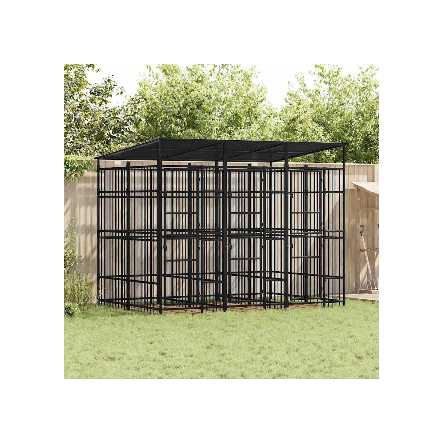 Chenil d'extérieur avec toit pour chiens Acier 5,53 m²