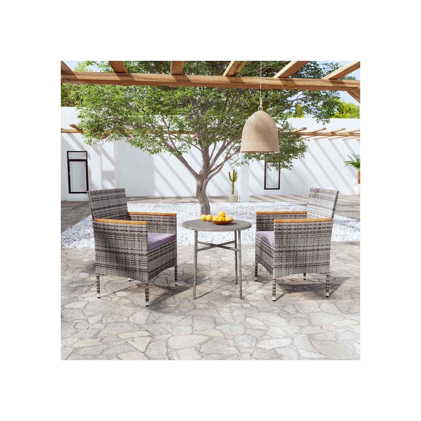 Ensemble à manger de jardin 3 pcs Résine tressée Gris