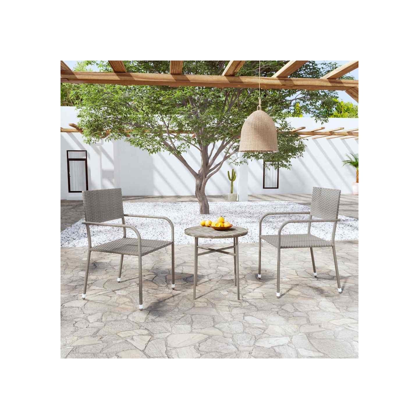 Ensemble à manger de jardin 3 pcs Résine tressée Gris