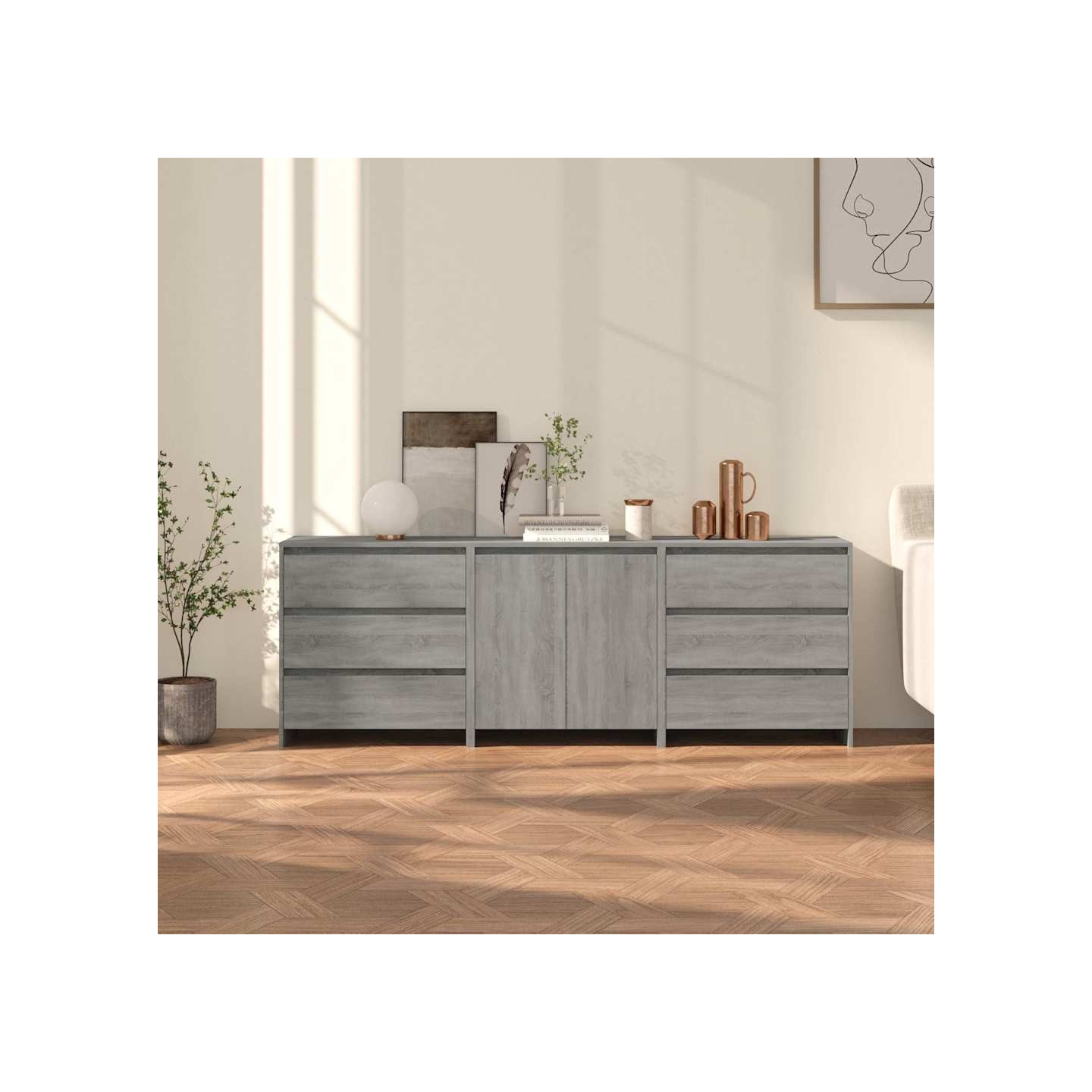 Buffets 3 pcs Sonoma gris Bois d'ingénierie