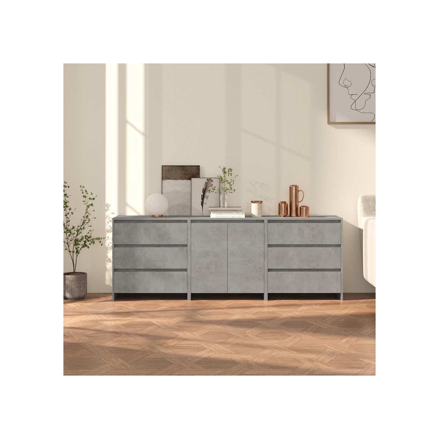 Buffets 3 pcs Gris béton Bois d'ingénierie