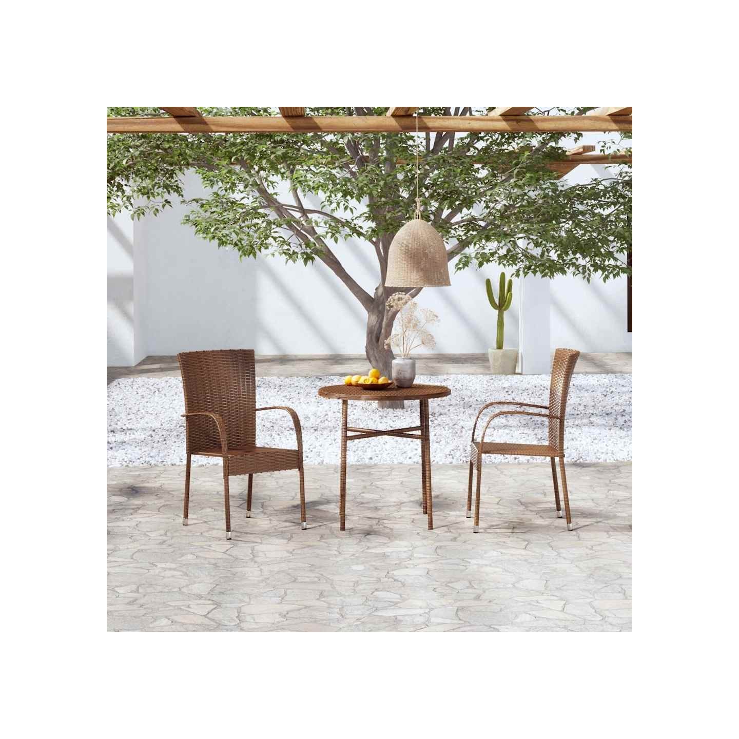 Ensemble à manger de jardin 3pcs Résine tressée Marron