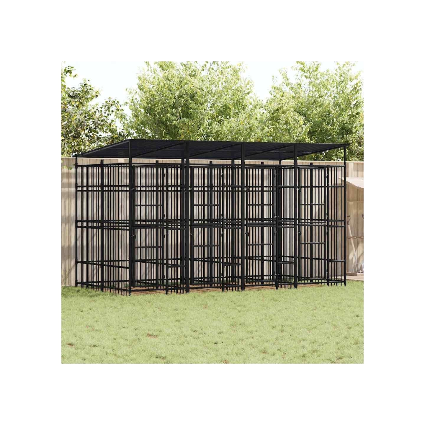 Chenil d'extérieur avec toit pour chiens Acier 7,37 m²