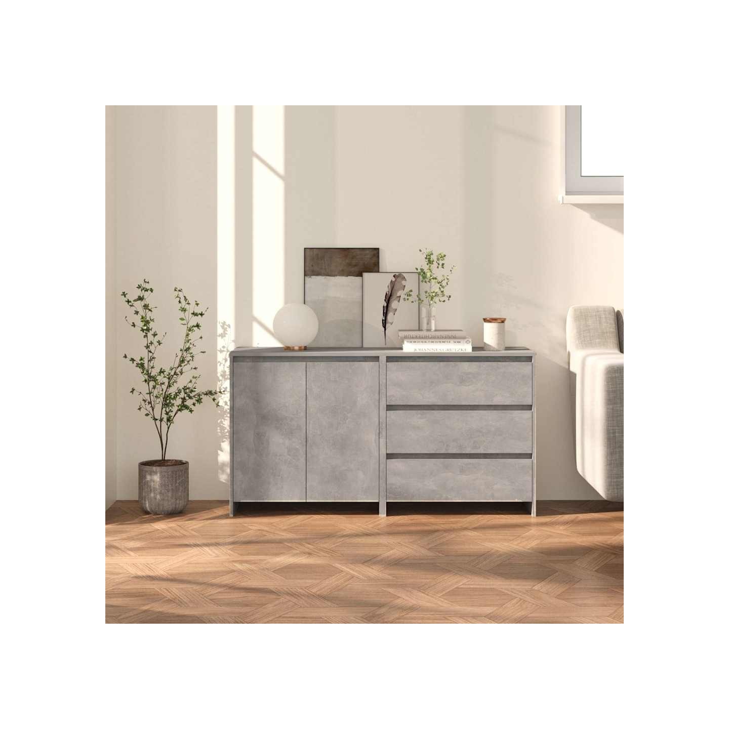 Buffets 2 pcs Gris béton Bois d'ingénierie