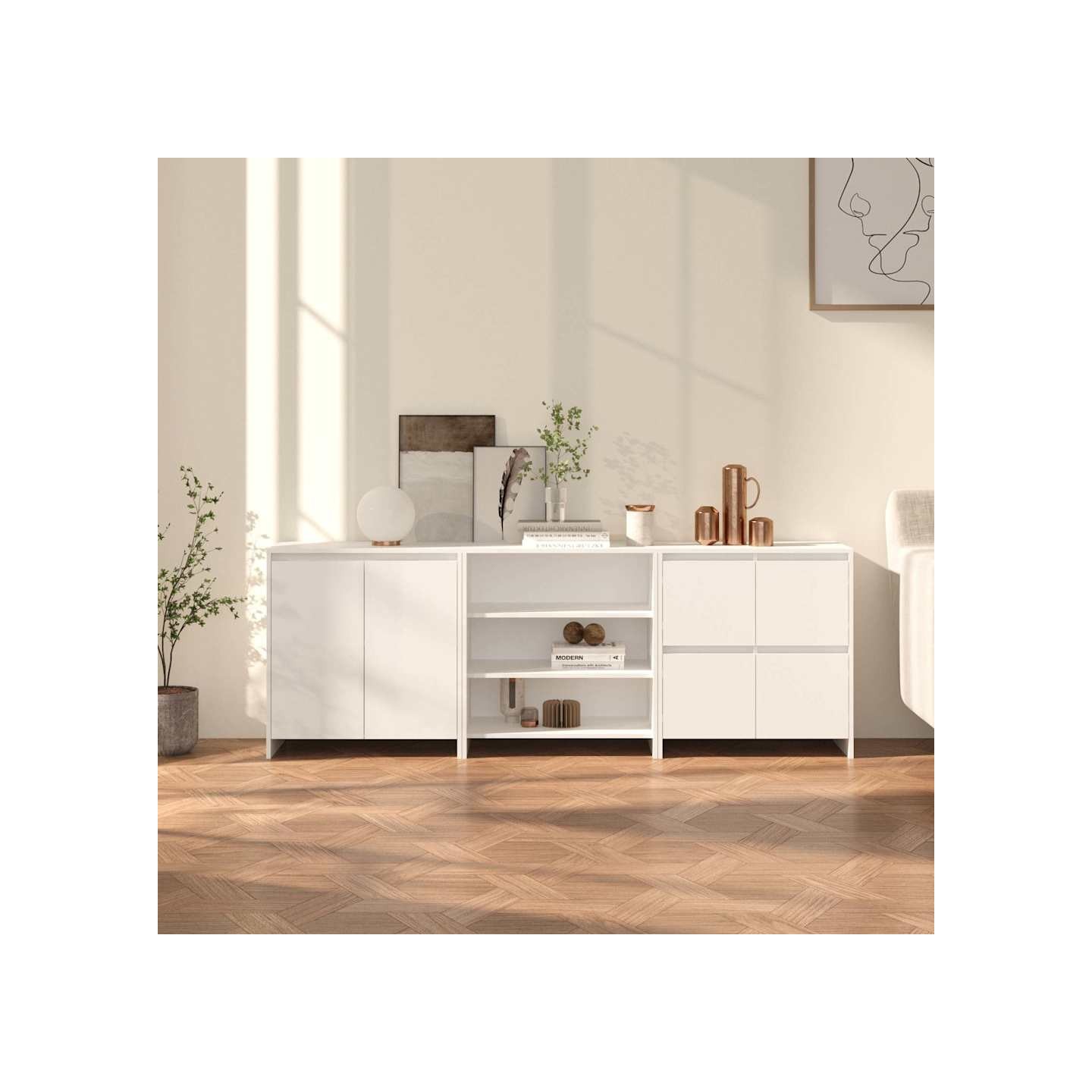 Buffets 3 pcs Blanc Bois d'ingénierie