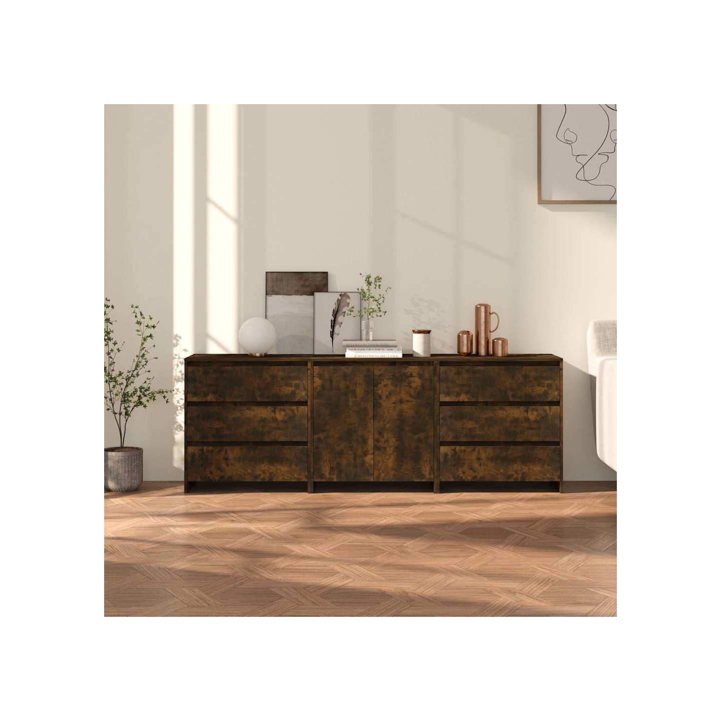 Buffets 3 pcs Chêne fumé Bois d'ingénierie