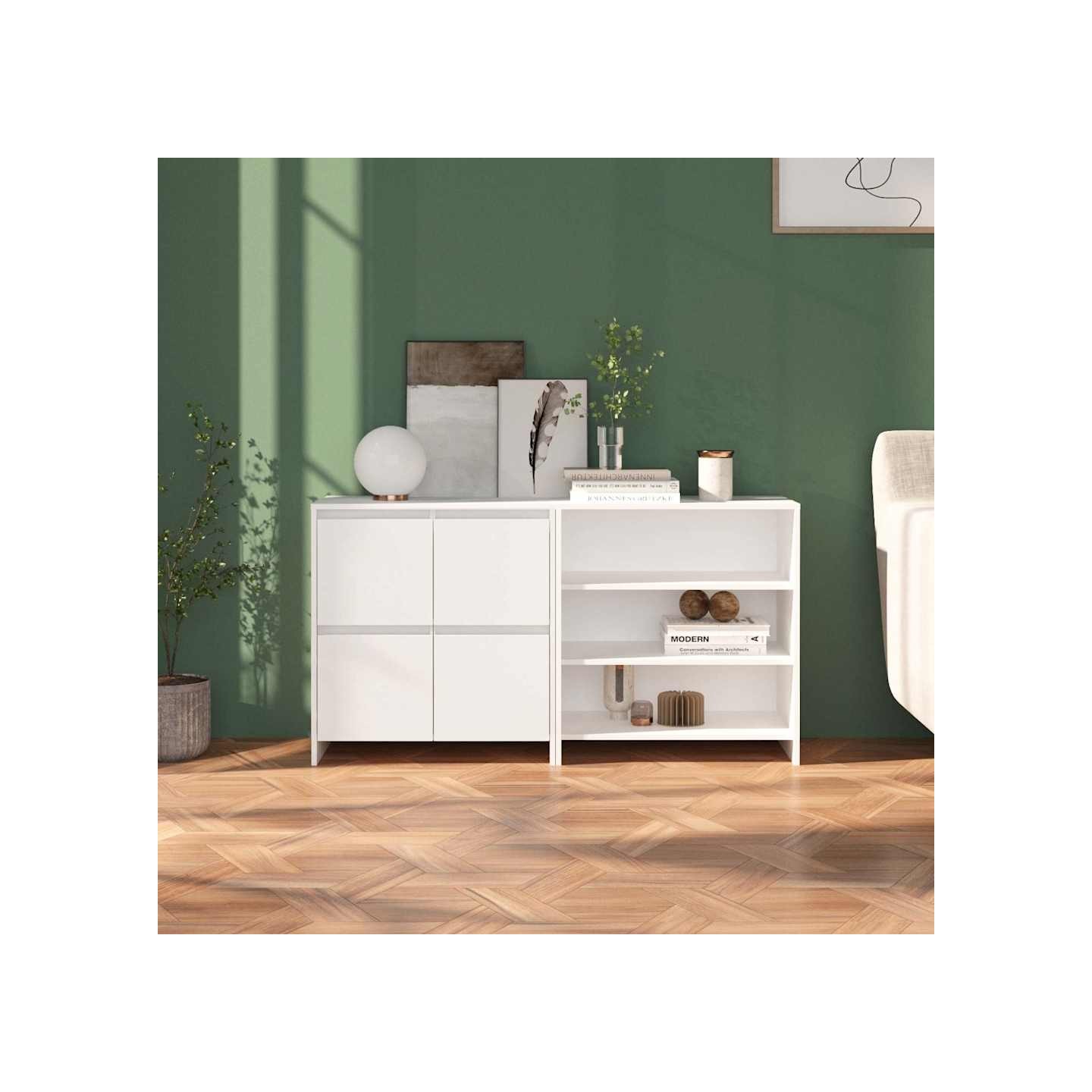 Buffets 2 pcs Blanc Bois d'ingénierie