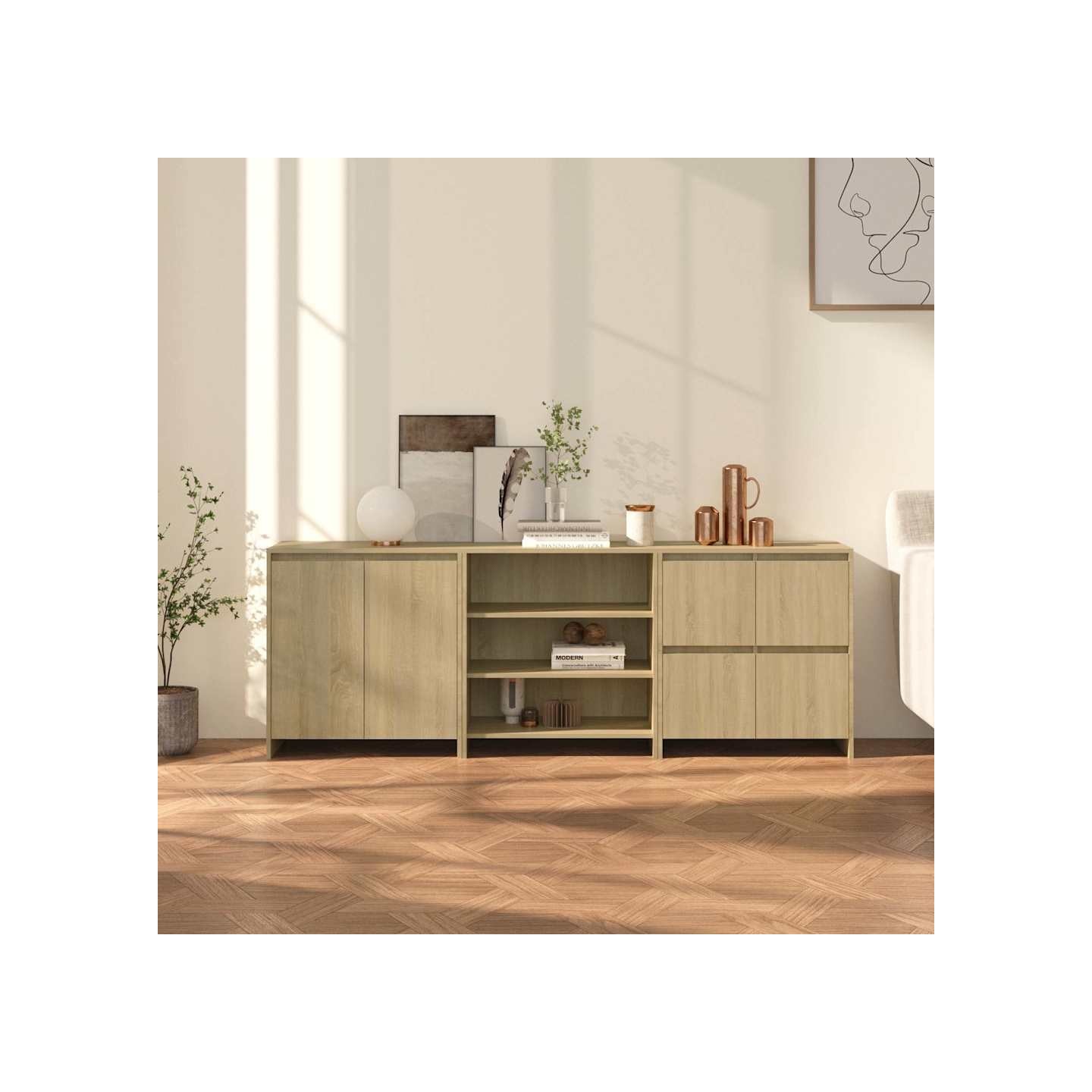 Buffets 3 pcs Chêne sonoma Bois d'ingénierie