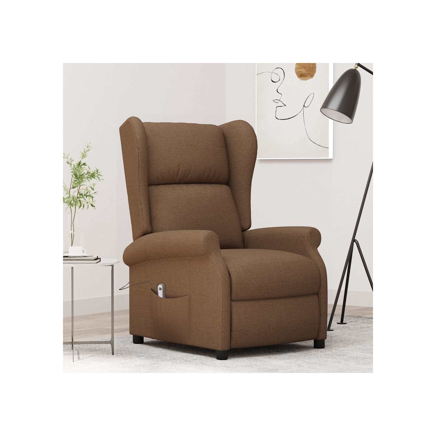 Fauteuil inclinable électrique à oreilles marron tissu