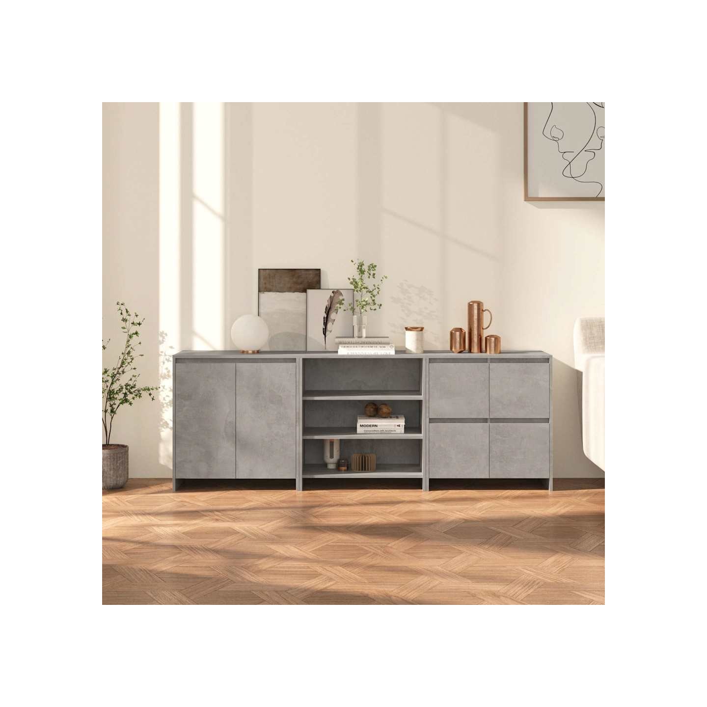 Buffets 3 pcs Gris béton Bois d'ingénierie