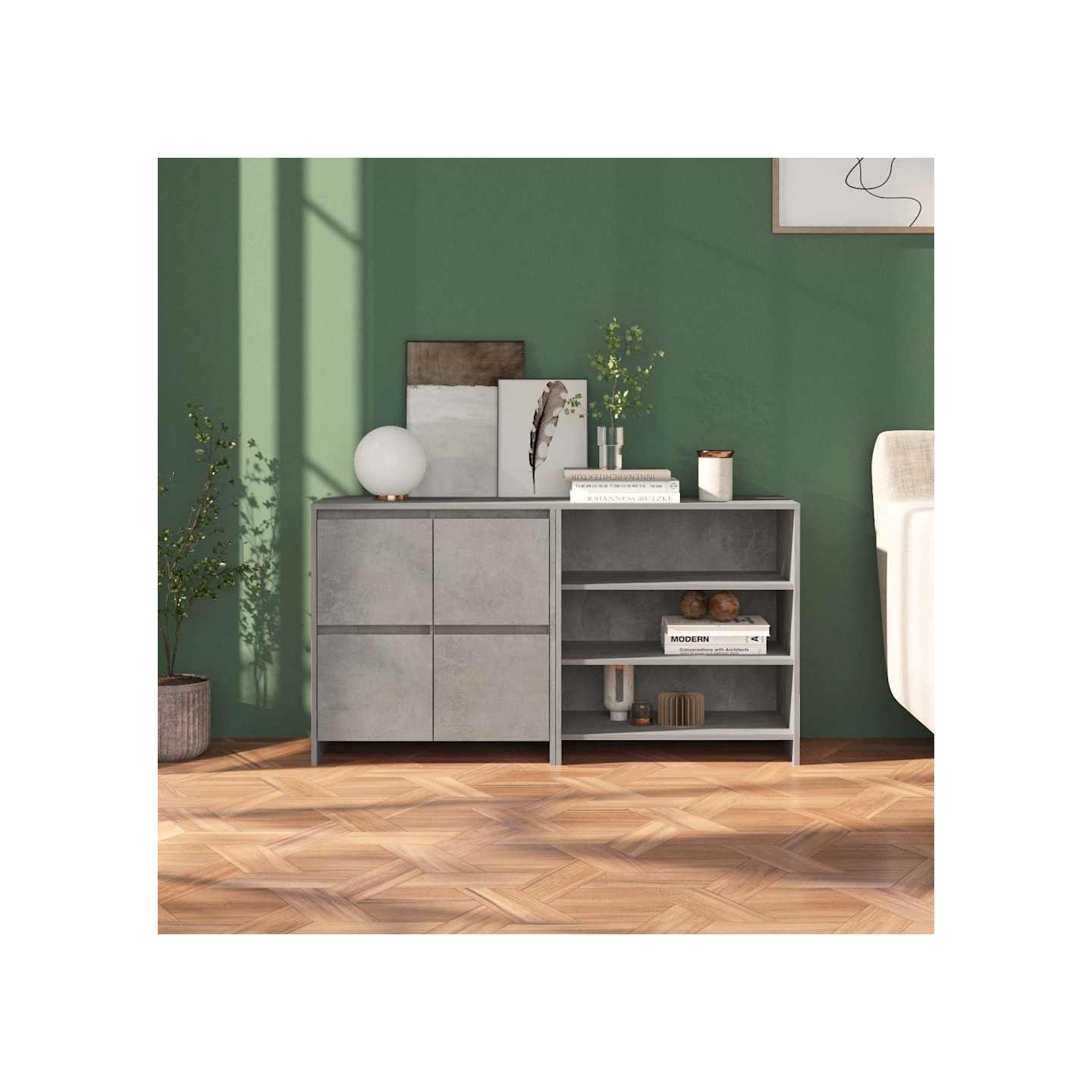 Buffets 2 pcs Gris béton Bois d'ingénierie