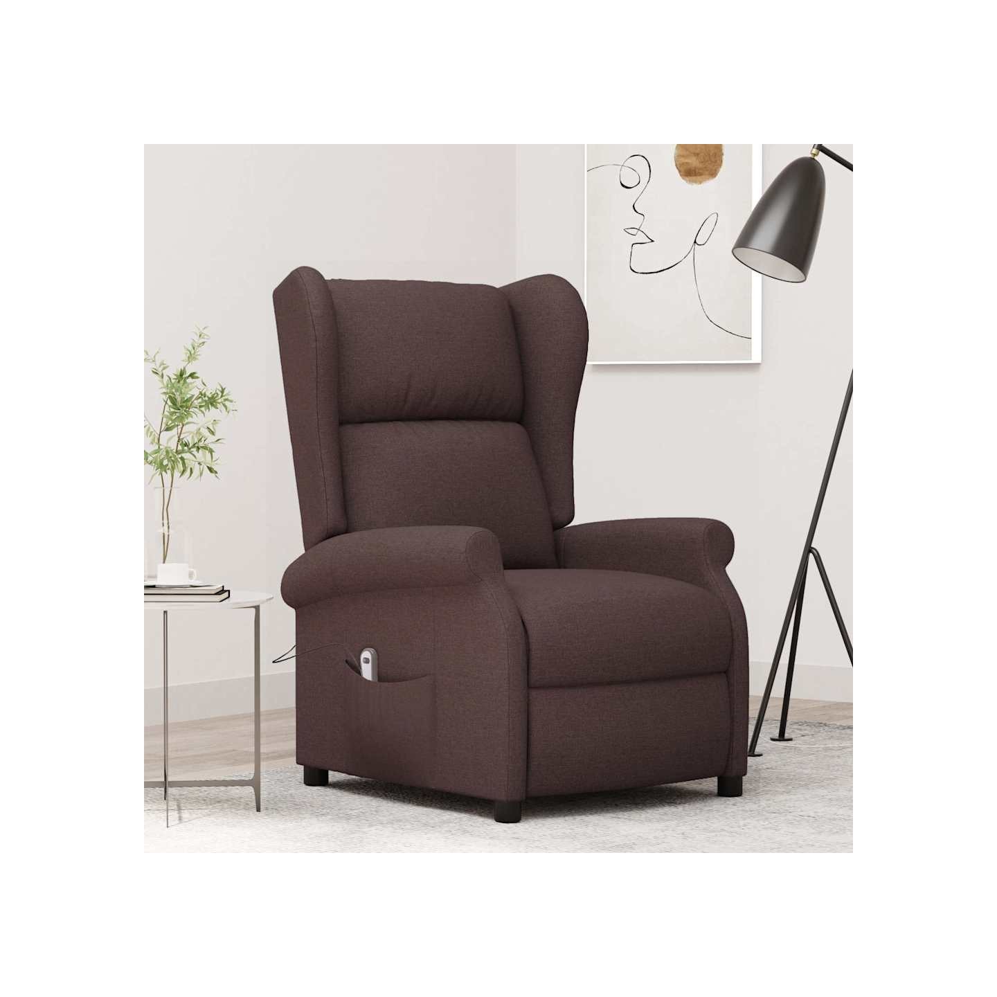 Fauteuil inclinable électrique à oreilles marron foncé tissu