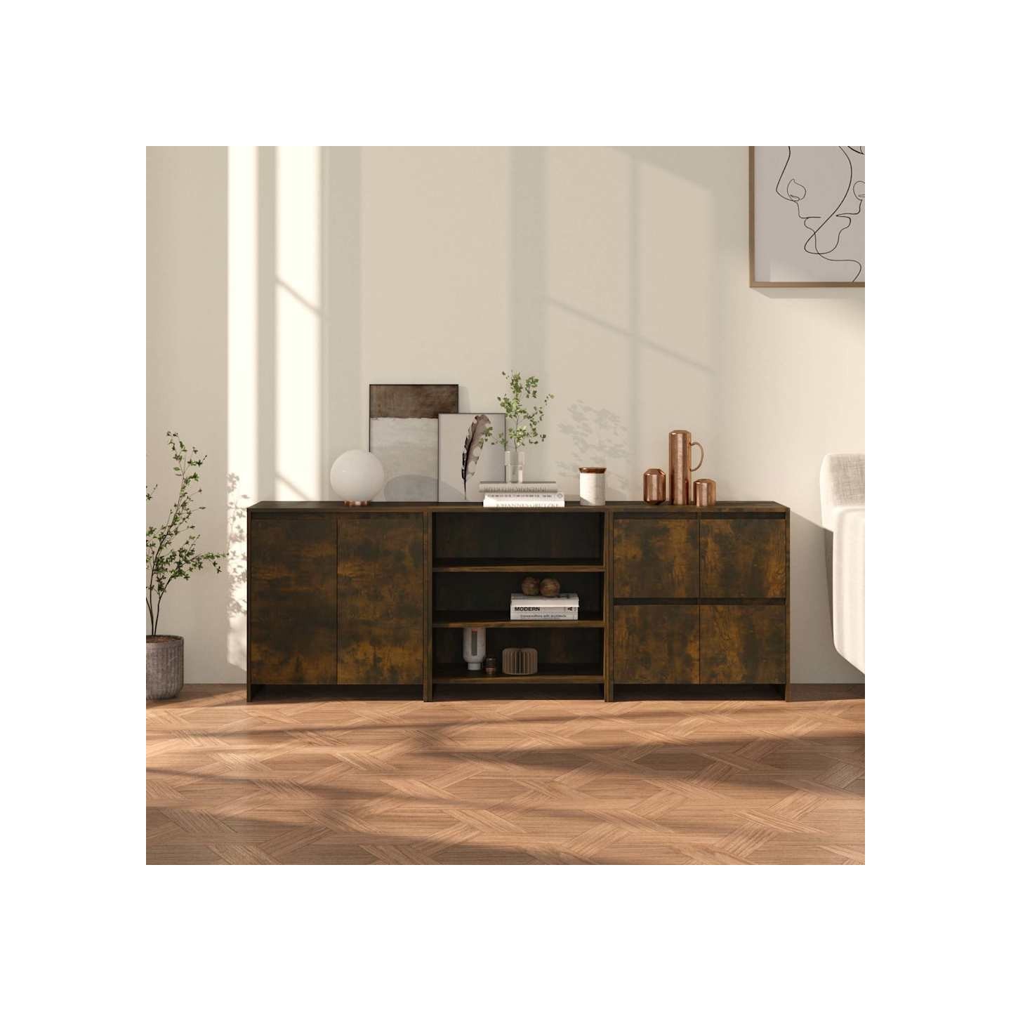 Buffets 3 pcs Chêne fumé Bois d'ingénierie