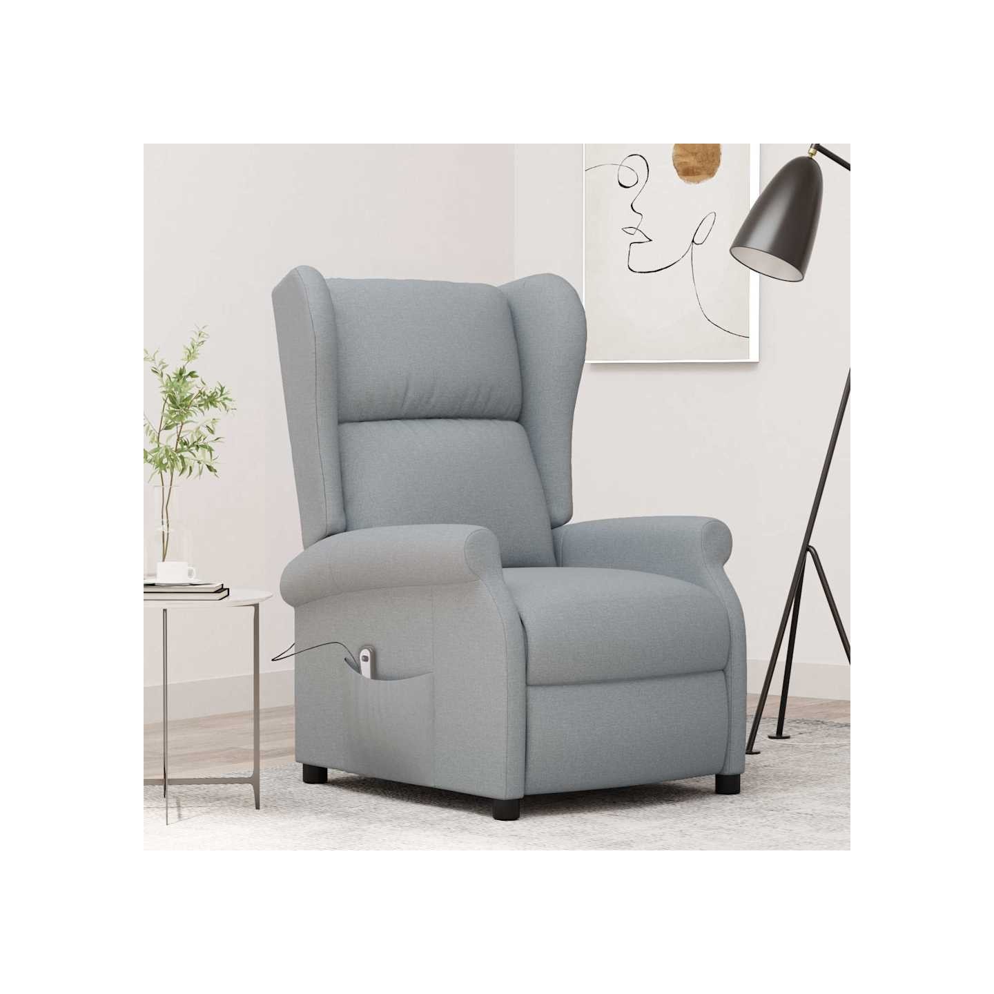 Fauteuil inclinable électrique à oreilles gris clair tissu