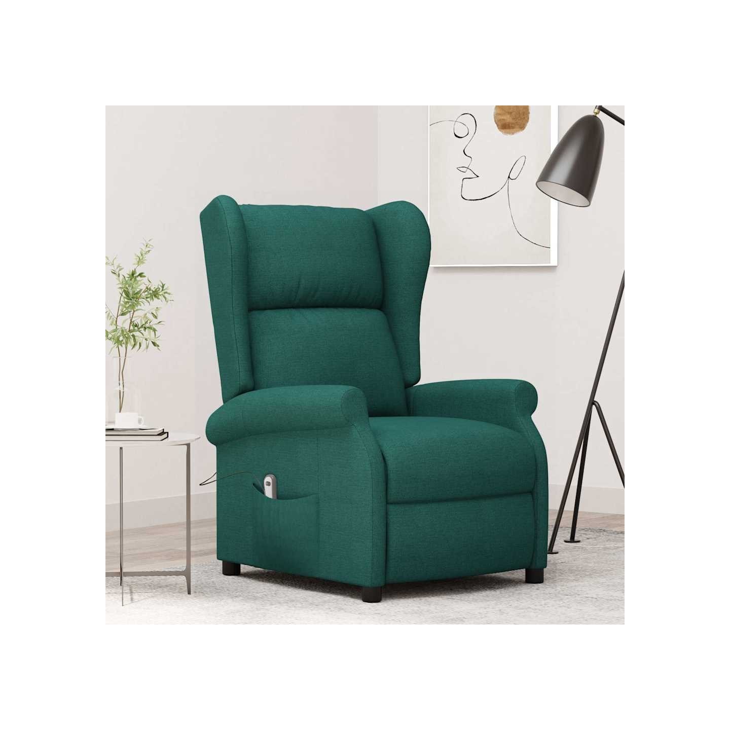 Fauteuil inclinable électrique à oreilles vert foncé tissu