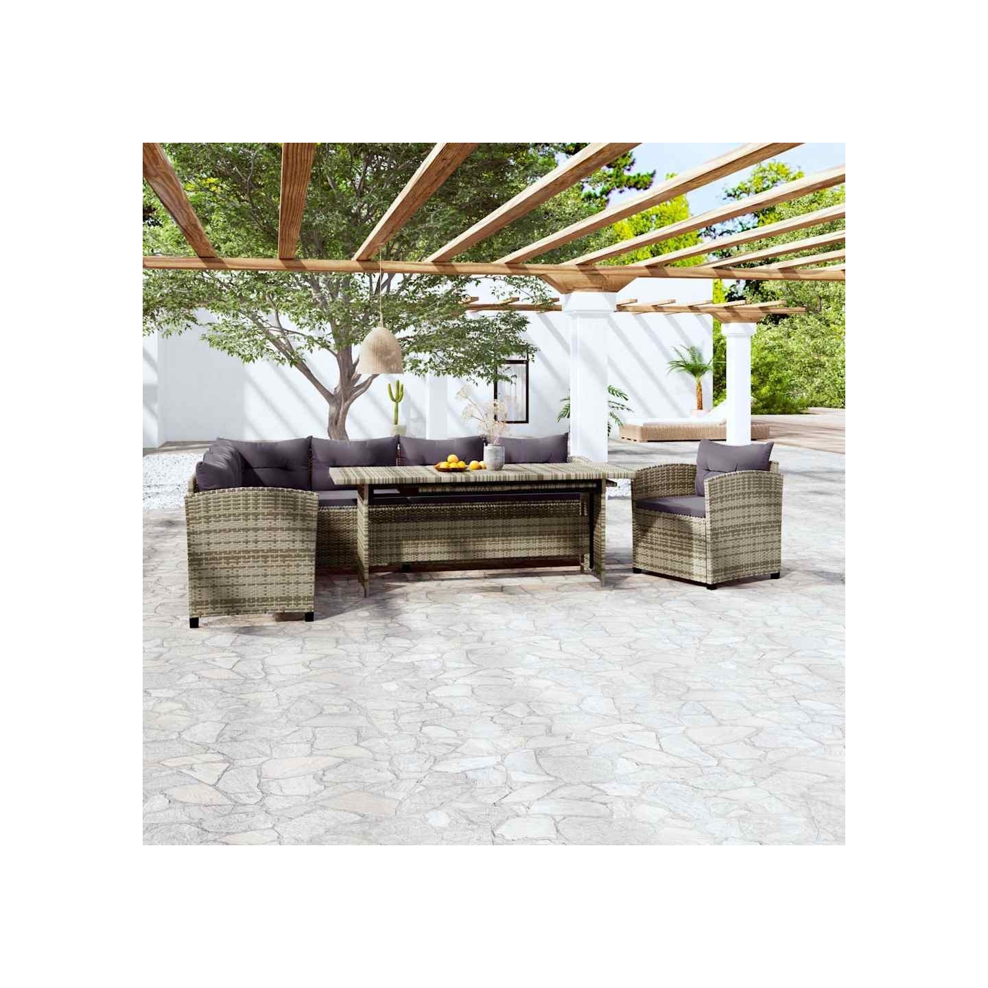 Salon de jardin 3 pcs avec coussins Résine tressée Gris