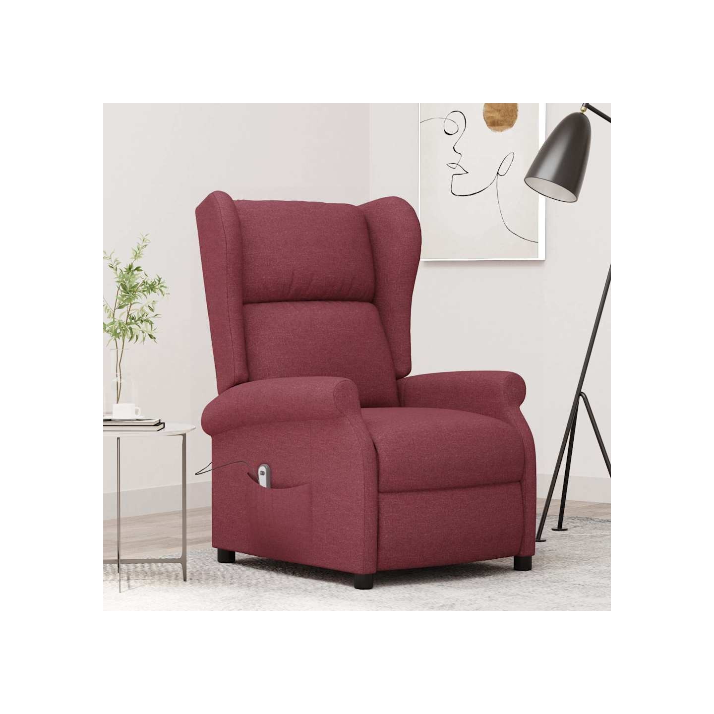 Fauteuil inclinable électrique à oreilles rouge bordeaux tissu