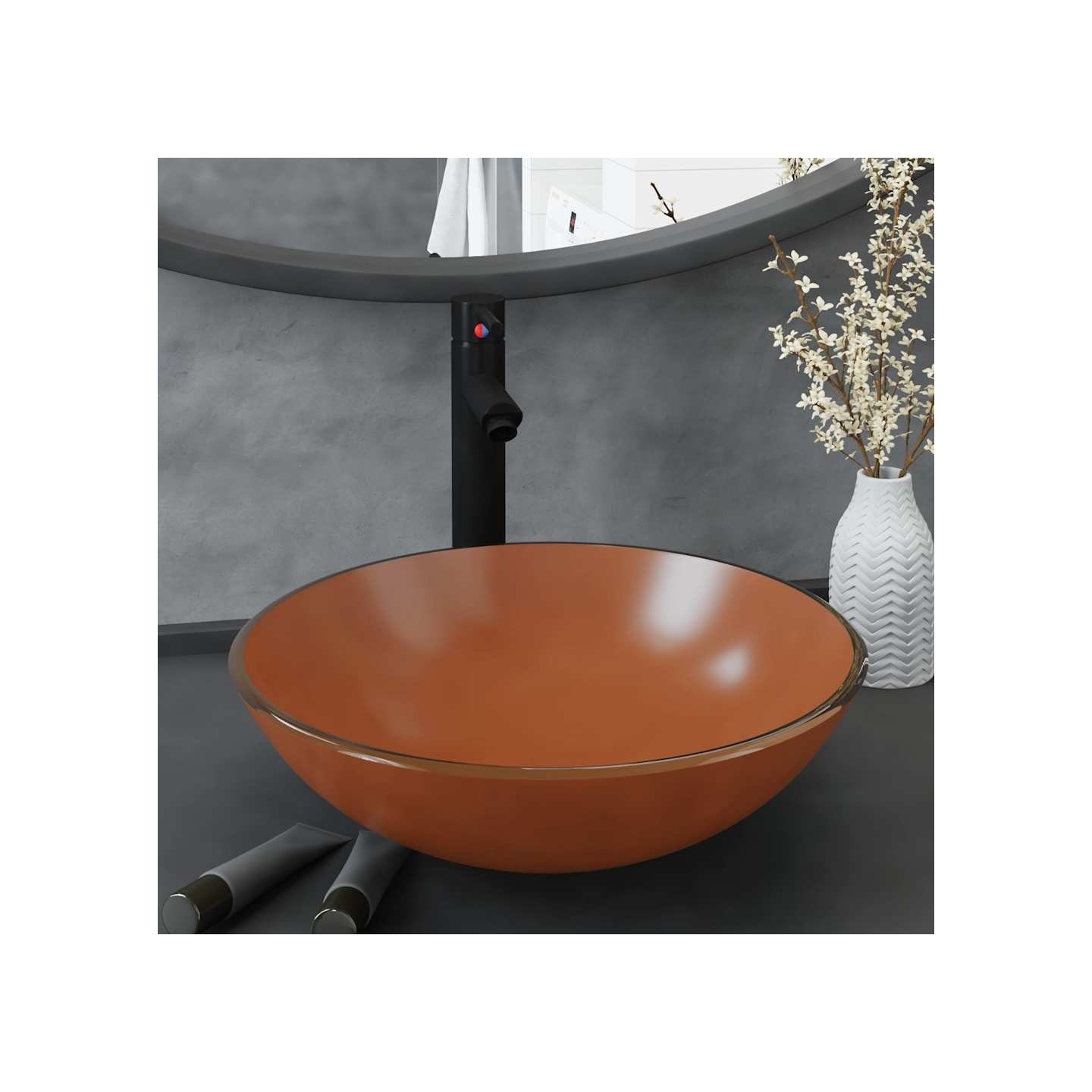 Lavabo de bain avec robinet et drain à poussoir Verre trempé