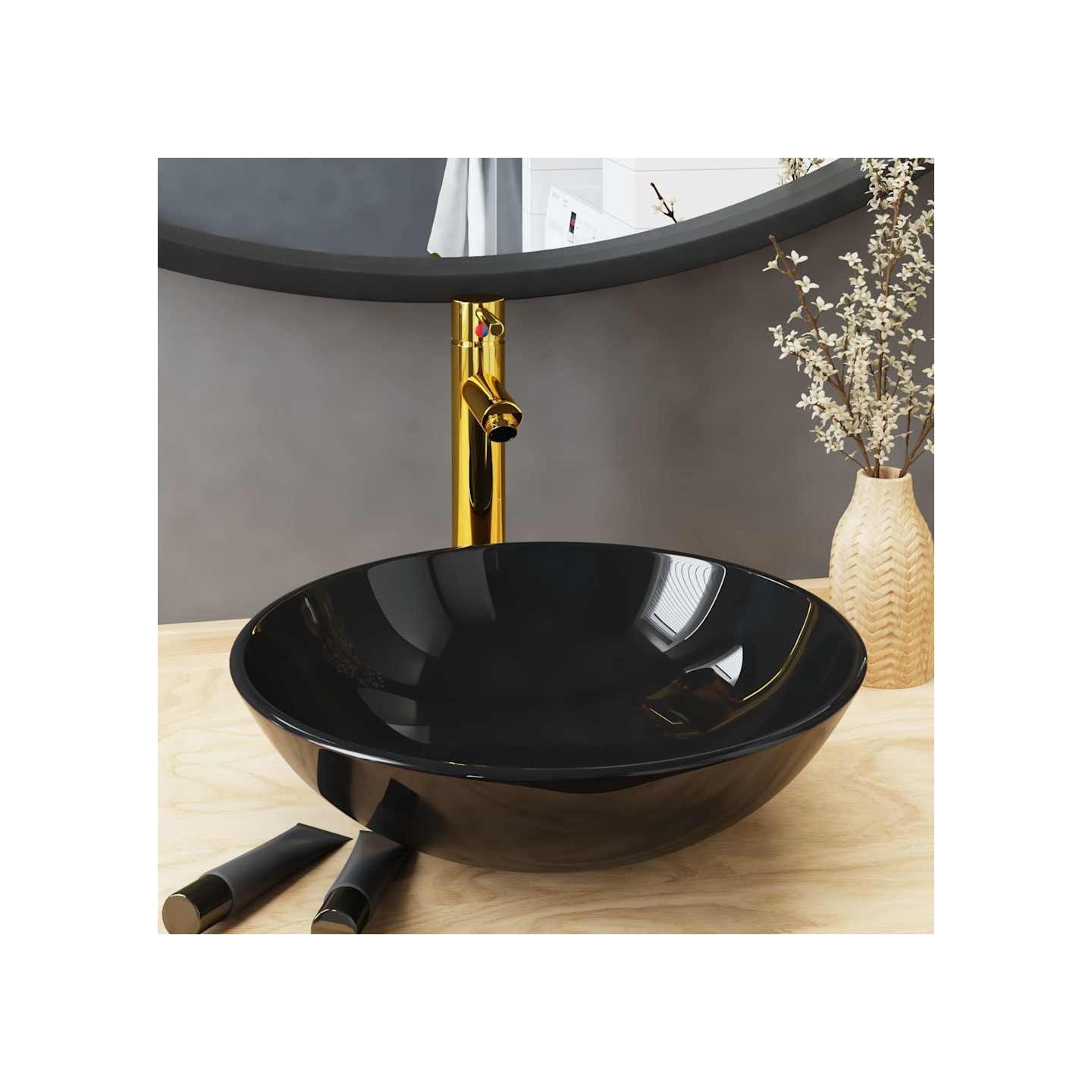 Lavabo de bain avec robinet et drain à poussoir Verre trempé